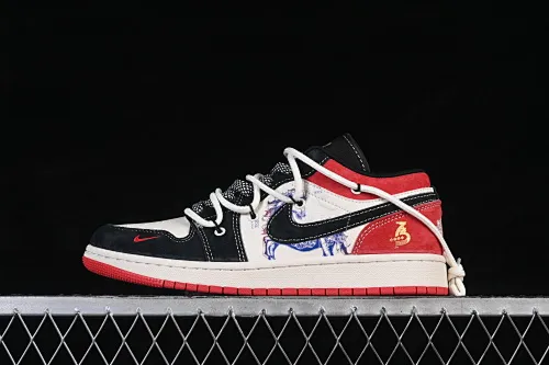 All categories Air Jordan Jordan series basketball shoes Air Jordan 1 Low High-end customized low-top sneakers Air Jordan 1 Low AJ1 Joe 1 Year of the Horse limited black and red contrast high-end customized low-top retro basketball shoes HT5088-645